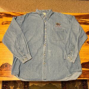 Vintage 90s Habitat Colorado Front/Back Embroidered Moose Denim Shacket 2XL